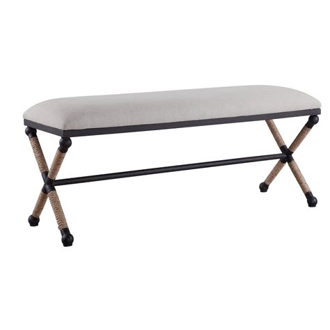 Iron And Rope Neutral Upholstered Bench In 2021 Upholstered Bench