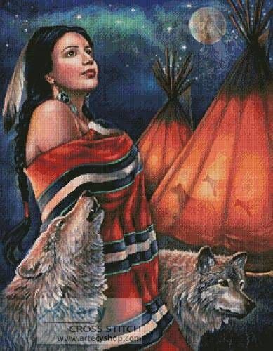 Legend Of The Wolf Maiden Cross Stitch Pattern By Tereena Clarke Native