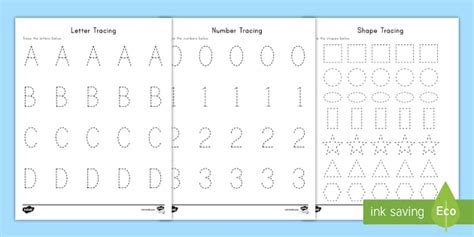 Free Letters Numbers And Shapes Tracing Activity Pack