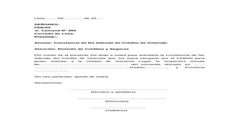 Carta Modelo De Solicitud De Constancia De No Adeudo Doc Document