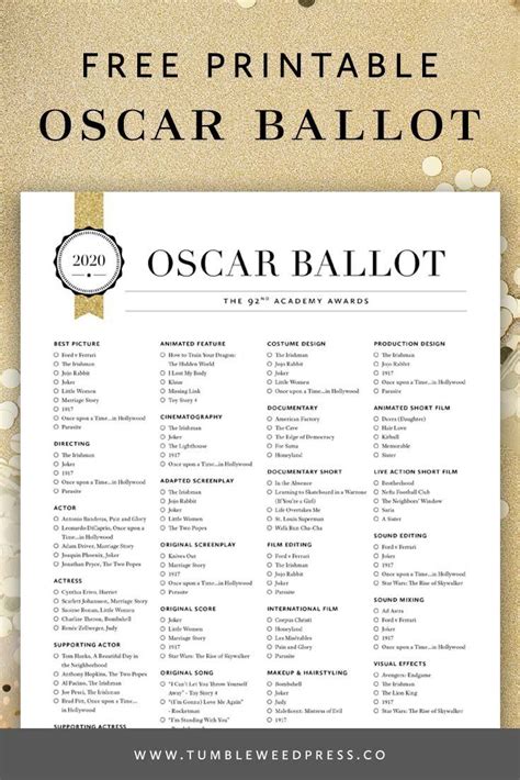 Oscars Ballot 2023 Printable Printable World Holiday