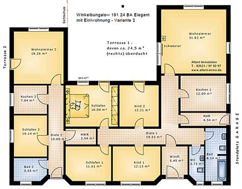 Den passenden grundriss für einen bungalow zu finden, ist kein einfaches unterfangen. Winkelbungalow 191 24 BA mit Einliegerwohnung und Atrium ...