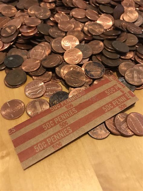 Copper Pennies American Money Spare Change One Cent Coins Stock