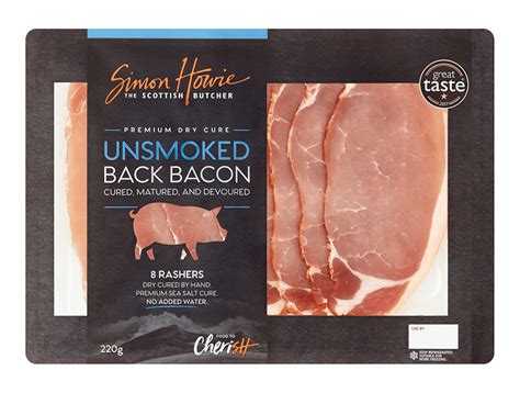 Premium Dry Cure Unsmoked Back Bacon 220g Simon Howie
