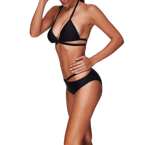 Buy Black Halter Bikini Set Push Up Swimwear Swimming Suit For Women Biquini
