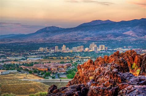 Reno Nevada Cityscape At Sunrise By Scott Mcguire Reno Nevada Nevada