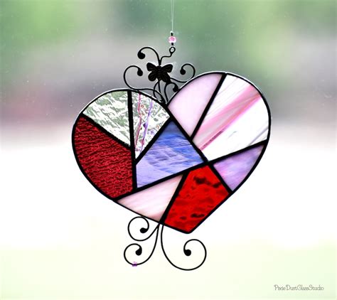 Stained Glass Heart Suncatcher Heart Shaped Window Hanging Etsy