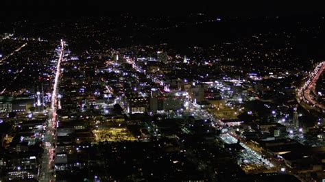 Hollywood Boulevard Buildings At Night In California Aerial Stock