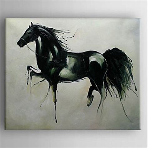 Abstract Acrylic Animal Paintings Black Horse Hand Painted