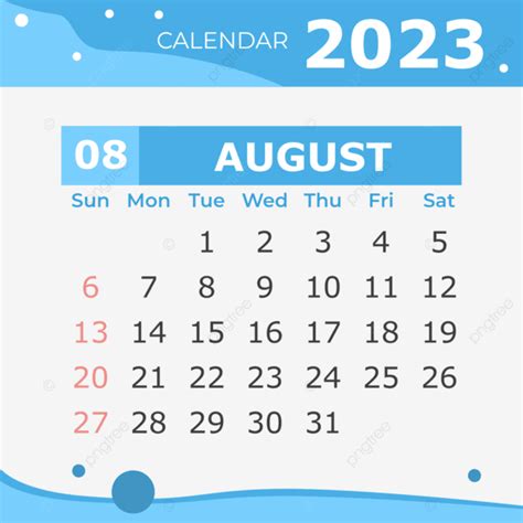Ağustos 2023 Takvimi Ağustos Takvim Aylık PNG Resim ve çizimi