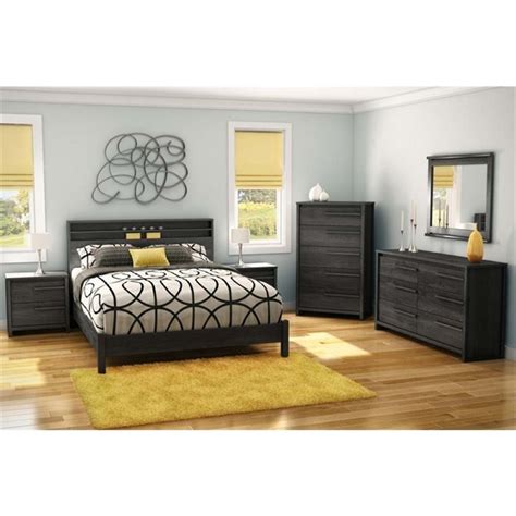 The convenient and practical back bay headboard is an ideal choice for any modern living space, be it a loft, an apartment or a home. South Shore Tao 5 Piece Queen Platform Bedroom Set in Gray ...