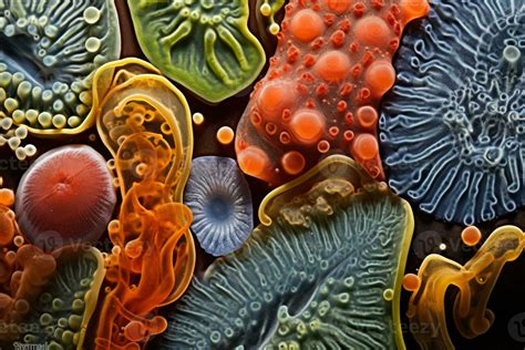 Ultra Magnified Microscopic Marine Organisms Displaying Vibrant Diverse