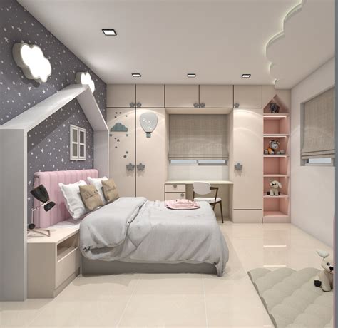 Girls Bedroom Designed In Grey And Pink Combination By Ar Divya Agarwal Kreatecube