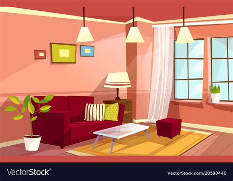 Home decor in minimalistic design. Cartoon living room apartment interior Royalty Free Vector