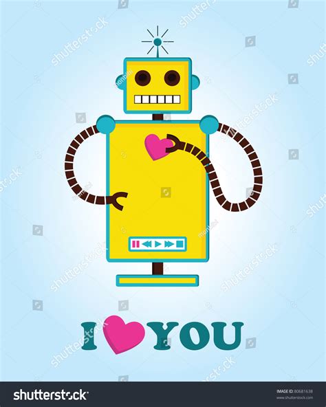 Cute Robot Heart Vector Illustration Stock Vector Royalty Free