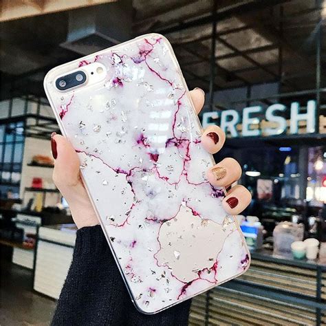 Bling Gold Foil Marble Phone Case For Iphone X Xs Max Xr Cover Hole