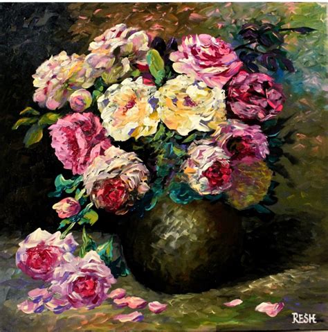 Bunch Of Flowers Acrylic Painting By Yosef Reznikov