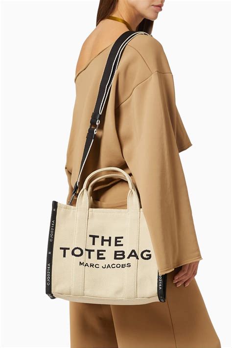 Shop The Marc Jacobs Neutral Small Traveler Tote Bag In Jacquard Canvas