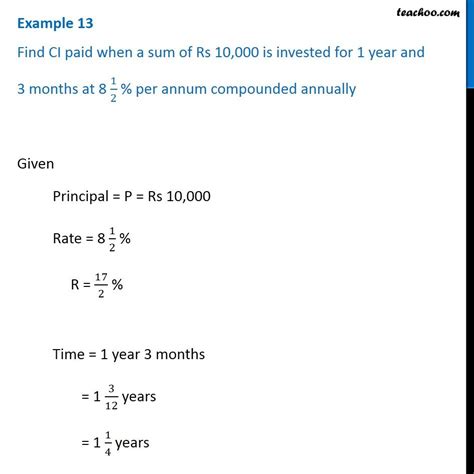 Example 13 Find Ci Paid When A Sum Of Rs 10000 Is Invested For