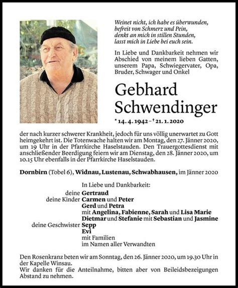 Todesanzeigen Von Ilse Schwendinger Todesanzeigen Vorarlberger My Xxx