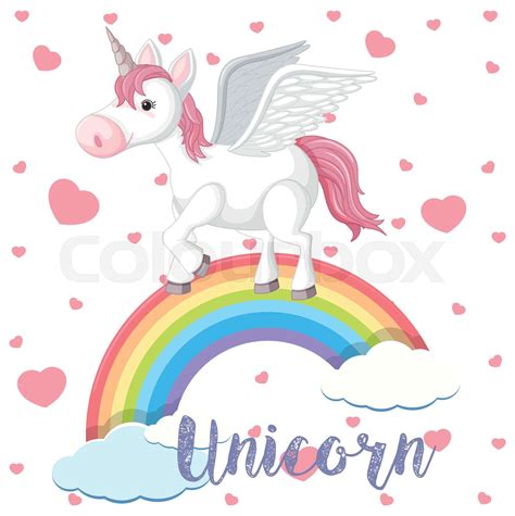 Unicorn With Wings Over The Rainbow Stock Vector Colourbox