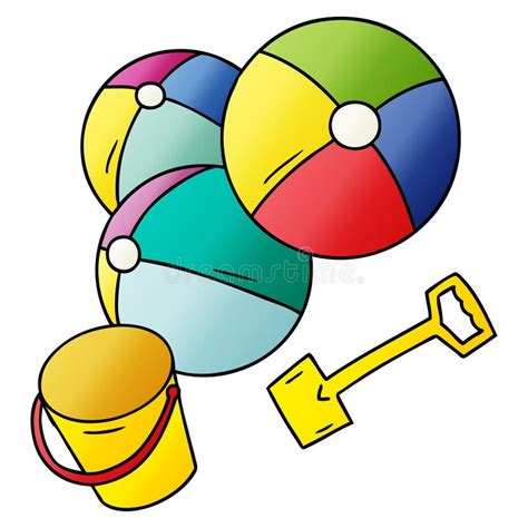 A Creative Gradient Cartoon Doodle Beach Balls With A Bucket And Spade