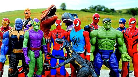 Avengers Spiderman Vs Thanos Vs Dinosaurs Venom Green Goblin Rhino Marvel Fight YouTube