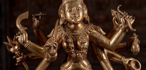 Bronze Fierce Hindu Goddess Kali Statue Standing On Shiva With 10 Arms
