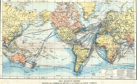 Vintage Map Of The British Empire Showing The Commercial Trade Routes