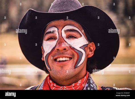 A Professional Rodeo Clown Or Bullfighter With His Make Up At A Small