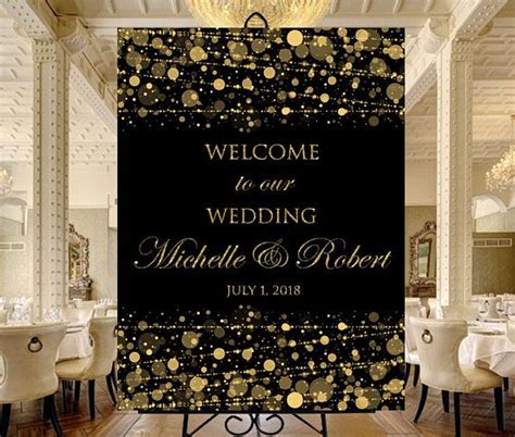 Wedding Welcome Sign Gold And Black Personalized Printable Birthday