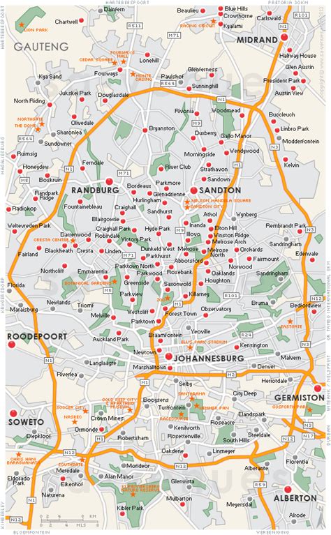 Detailed Map Map Johannesburg Gauteng