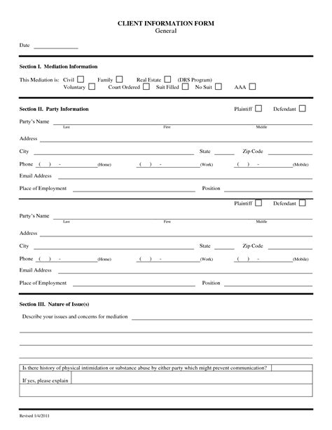 real estate  client information form template st