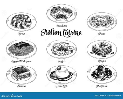 Vector Hand Drawn Illustration With Italian Food Stock Vector