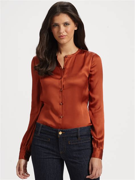 Lyst Tory Burch Waverly Silk Satin Blouse In Natural