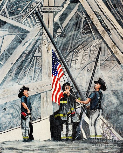 Firefighters Raising The Flag At Ground Zero Painting By Matt Starr