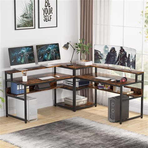 Buy Tribesigns L Shaped Computer Desk With Storage Shelves Modern Corner Computer Desk Study