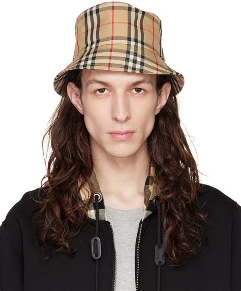 Burberry Beige Vintage Check Bucket Hat In Multi Colored Modesens