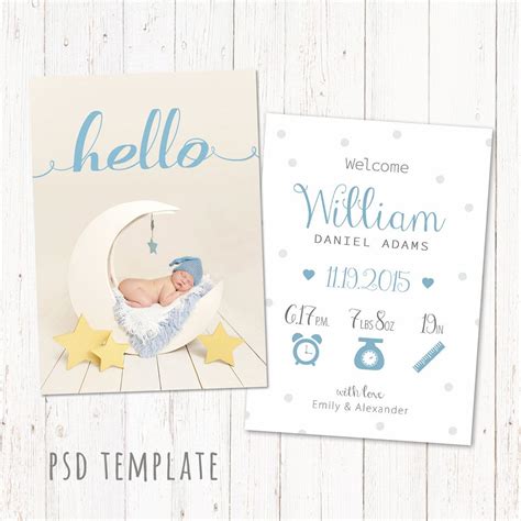 Birth Announcement Template Card Digital Baby Boy Birth Card For