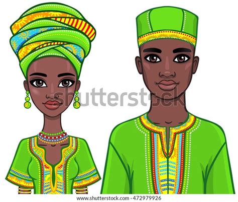 Animation Portrait African Family Ethnic Clothes