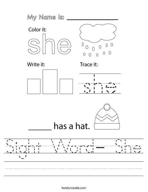 Sight Word She Worksheet