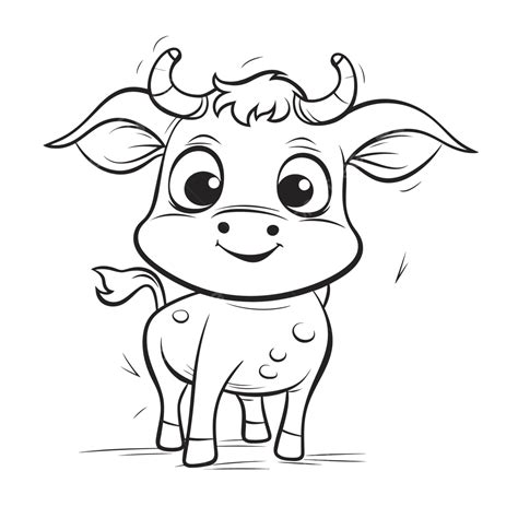 The Cute Cow Is Standing With Big Horns Outline Sketch Drawing Vector