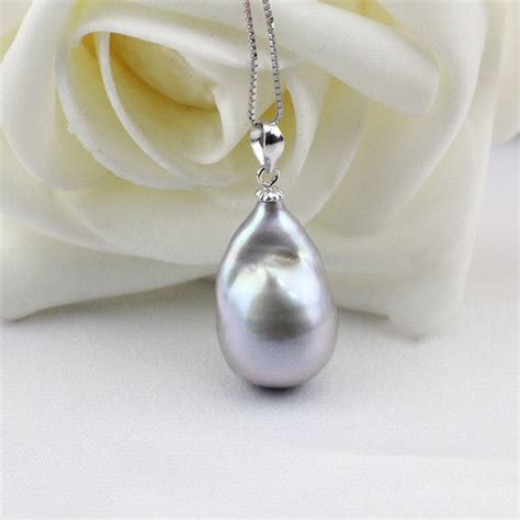 Silver Grey Large Baroque Pearl Pendant Necklacegray Color