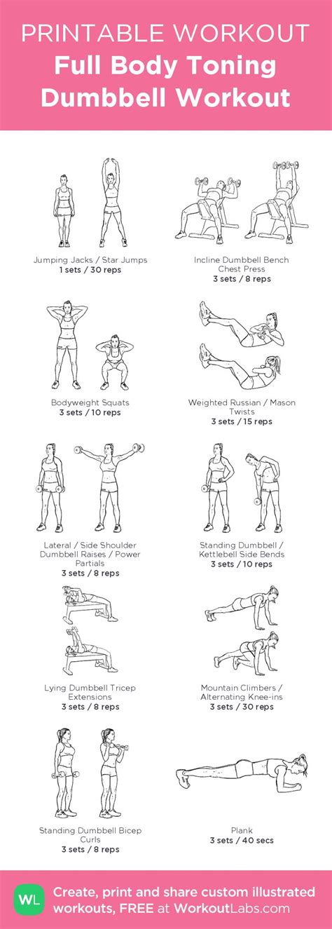 Full Body Toning Dumbbell Workout Illustrated Exercise Plan Created