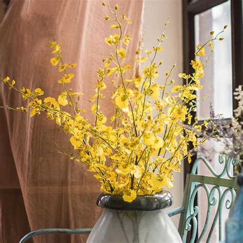 Artificial Flower Silk Dancing Lady Orchid Stem In Yellow 43 Tall Orchids Artificial Flowers