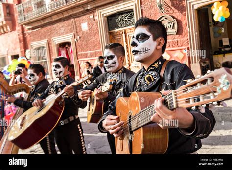 A Mariachi Band Dressed As Skeletons For The Day Of The Dead Festival