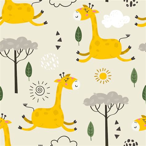 Premium Vector Seamless Pattern With Cute Giraffes