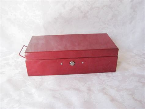 Shiny Red Metal Lock Box Storage Box Rustic Industrial Metal Box