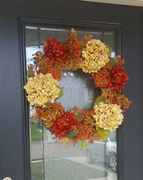 Fall Mum And Hydrangea Wreath For Front Door Autumn Wreath Etsy
