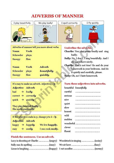 English Worksheet Adverbs Of Manner Eea
